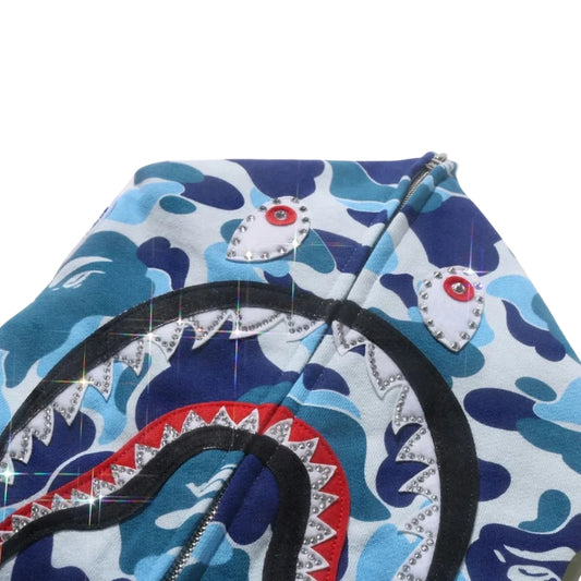 BAPE ABC Camo Crystal Stone Shark Full Zip Hoodie (BLUE) LADIES