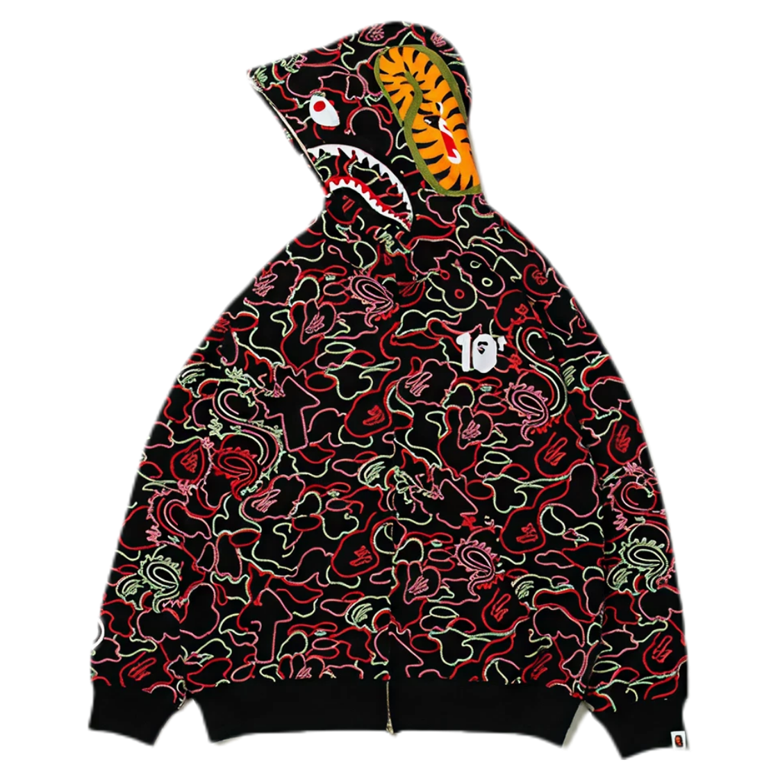 BAPE X 88Rising Glow In The Dark Camo Shark Full Zip Hoodie (RED)