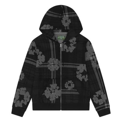 Denim Tears Plaid Cotton Wreath Zip Up Hoodie (BLACK)