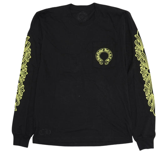 Chrome Hearts Floral Horseshoe L/S T-Shirt (BLACK/LIME GREEN)