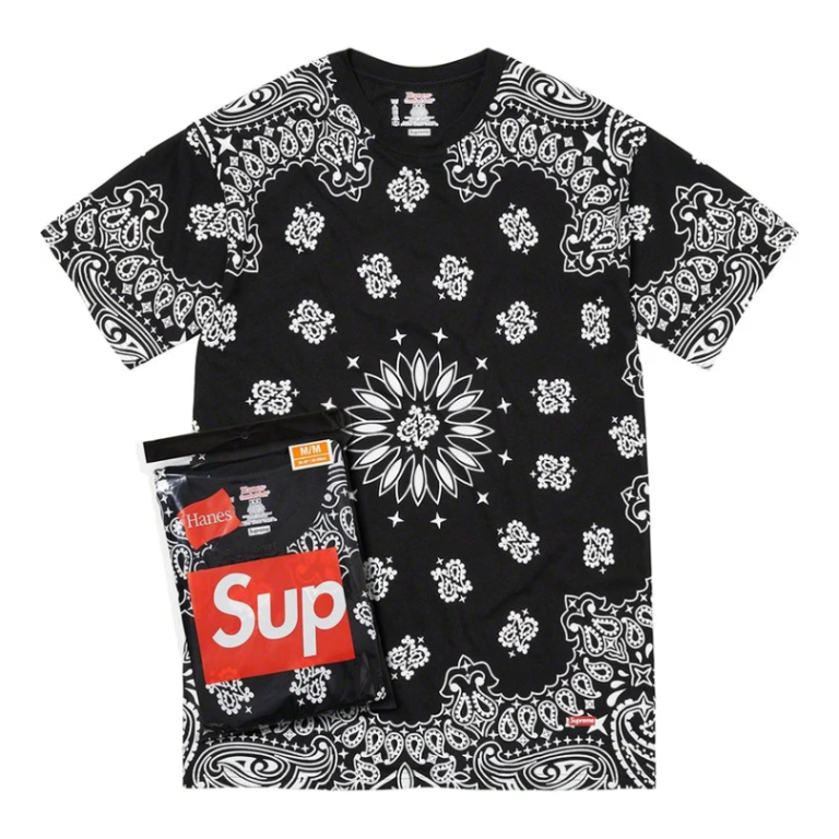 เสื้อยืด Supreme Hanes Bandana Tagless แพ็ค 2 ตัว (สีดำ)