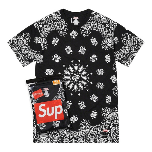 เสื้อยืด Supreme Hanes Bandana Tagless แพ็ค 2 ตัว (สีดำ)