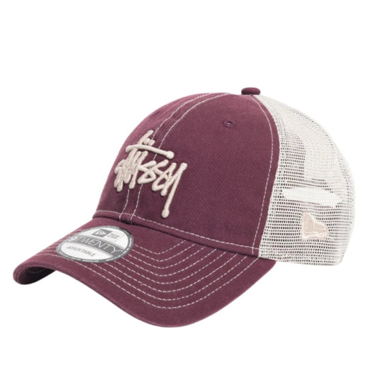 Stussy X New Era 9twenty 水洗基础卡车帽 (酒红色)
