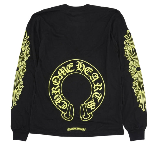 Chrome Hearts Floral Horseshoe L/S T-Shirt (BLACK/LIME GREEN)