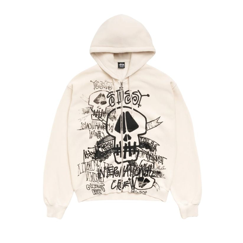 Stussy Zip Hoodie Skulls Pigment Dyed (BONE)