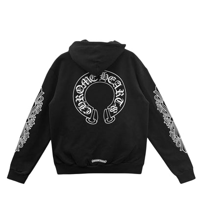 Chrome Hearts Horseshoe Floral Zip Up Hoodie (BLACK)