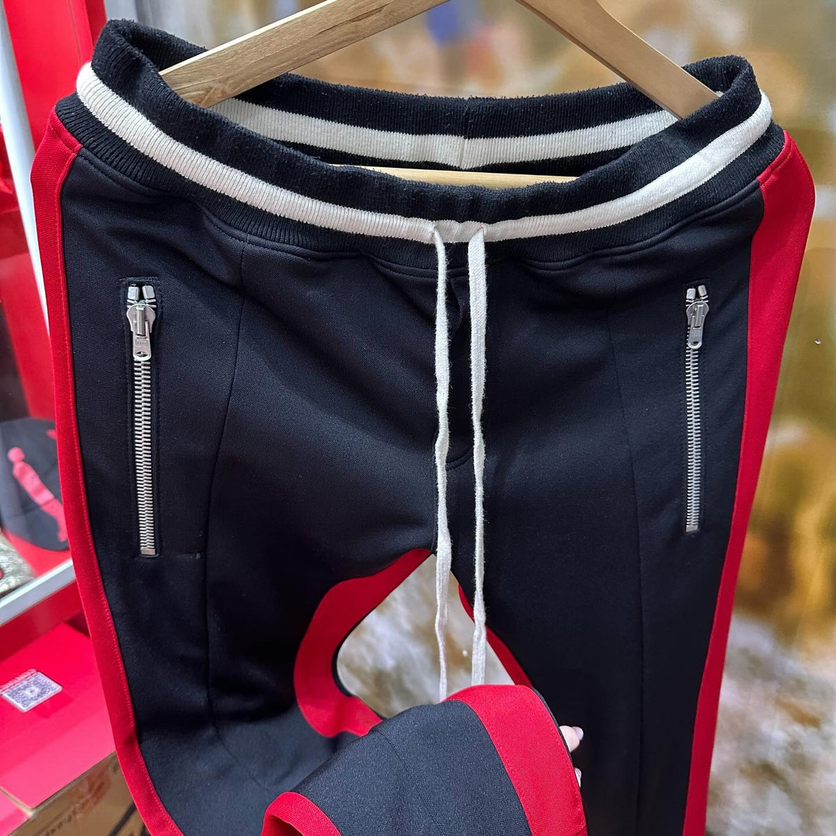 Fear Of God Drawstring Stripe Track Pants (BLACK RED)