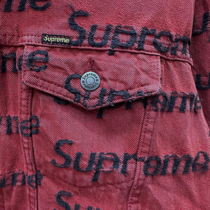 Supreme Frayed Logos Denim Trucker Jacket (RED)