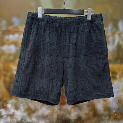Supreme Logo Stripe Terry Shorts (BLACK)
