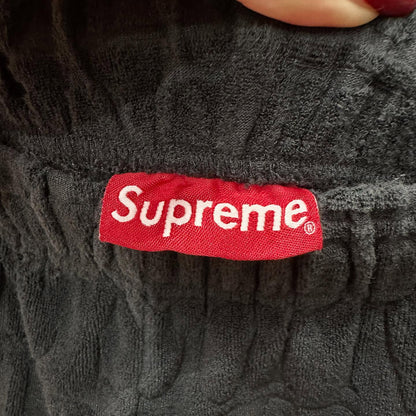 Supreme Logo Stripe Terry Shorts (BLACK)